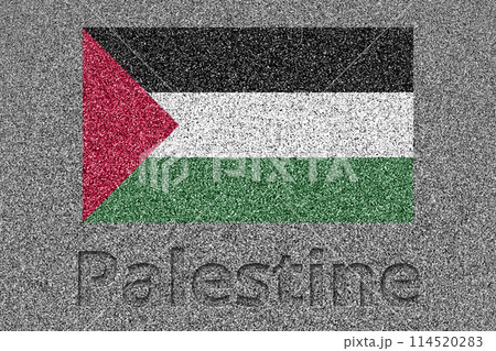 石板の上に描かれたパレスチナの国旗と、掘ったような「Palestine」の文字 石板の上に描かれたパレスチナの国旗と、掘ったような「Palestine」の文字 114520283