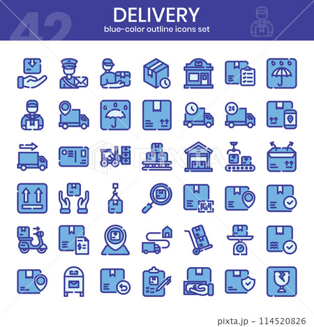 Delivery blue-color outline icons set. Shipping icon collection. Vector illustration Delivery blue-color outline icons set. Shipping icon collection. Vector illustration 114520826
