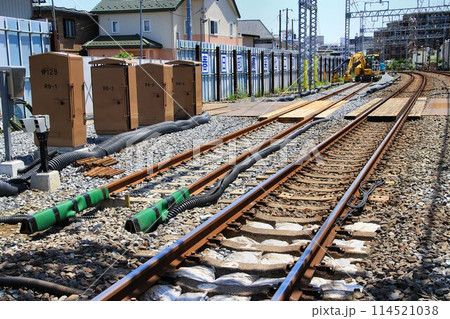 進む準備段階… 高架化に向け線路切替工事を目前に控えた『春日部～北春日部駅間』上り本線 114521038