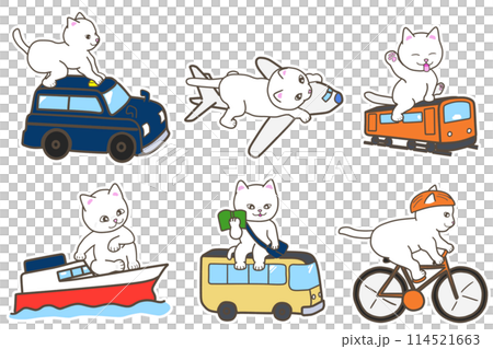 乗り物に乗る白猫イラストセット 乗り物に乗る白猫イラストセット 114521663