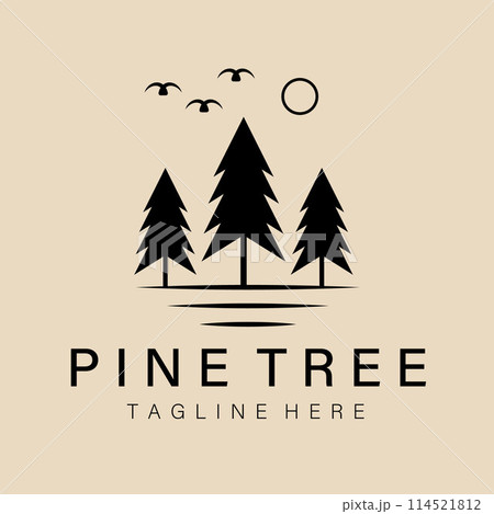 Abstract elegant nature pine tree line logo icon vector design. Graceful lined vector sign Abstract elegant nature pine tree line logo icon vector design. Graceful lined vector sign 114521812