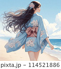 砂浜を歩く女性 114521886
