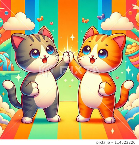ハイタッチする猫 114522220