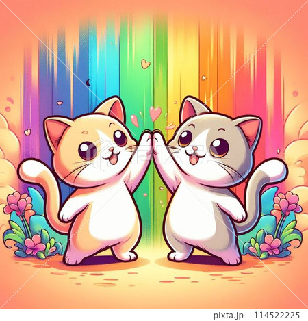 ハイタッチする猫 114522225