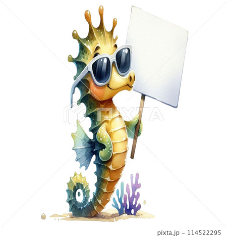 Seahorse holding a white sign 114522295