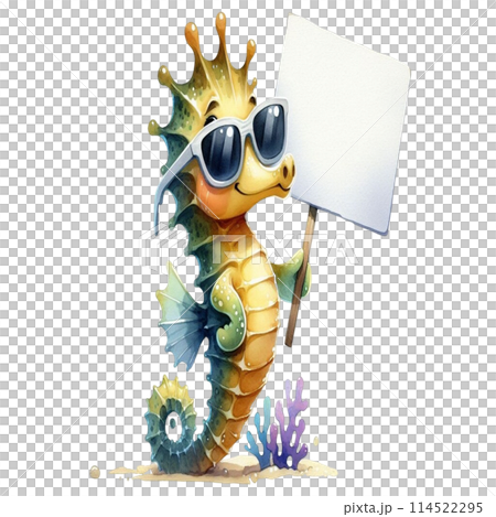 Seahorse holding a white sign 114522295