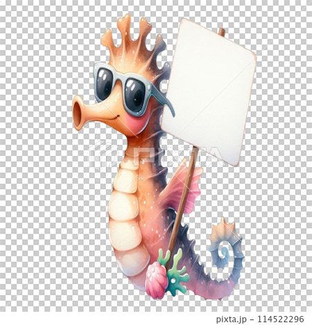 Seahorse holding a white sign 114522296