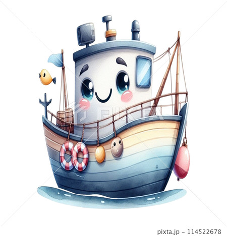 cute fishing boat 114522678