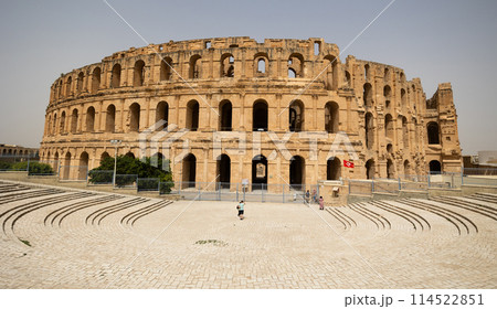 Ancient El Jem Amphitheatre under clear blue Tunisian sky Ancient El Jem Amphitheatre under clear blue Tunisian sky 114522851