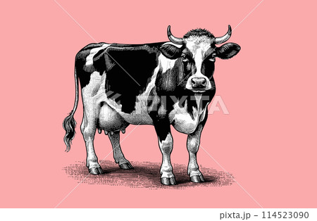 dairy cattle standing drawing on pink BG dairy cattle standing drawing on pink BG 114523090
