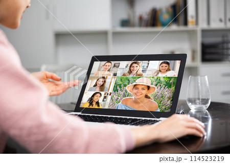 Manager holding online meeting on laptop 114523219