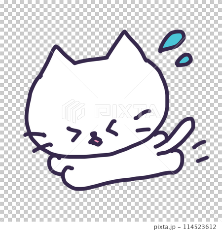 Illustration of a cute white colored kitten running with sweat 114523612