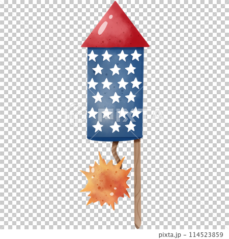 Watercolor painting of American firecrackers to decorate for Independence Day celebrations. 114523859