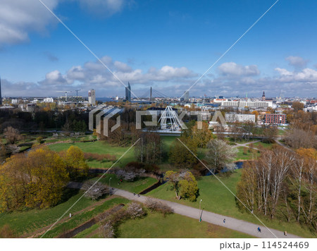Aerial view of the Riga, Latvia. Beautiful summer day over Riga with old town in the background. Capital of Latvia. Aerial view of the Riga, Latvia. Beautiful summer day over Riga with old town in the background. Capital of Latvia. 114524469