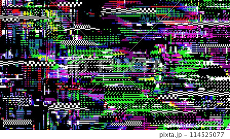 Retro pixel glitch background of TV screen with color noise pixels, abstract vector texture. Broken TV screen digital error or VHS video and retro television distortion signal on glitch noise screen 114525077