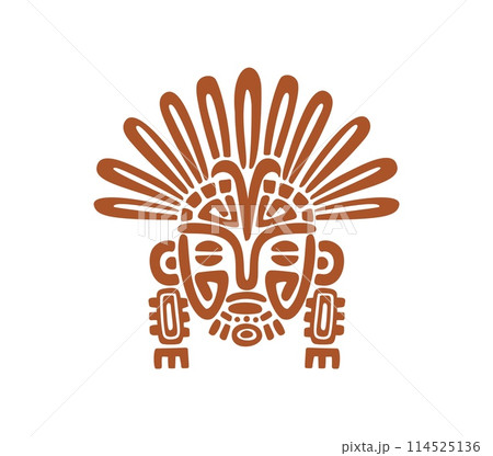 Aztec and Mayan totem mask, tribal symbol of Maya and Inca chief, vector ethnic tattoo. Ancient Mexican, Aztec and Mayan historic symbol of tribe chief warrior or religious deity in ritual mask Aztec and Mayan totem mask, tribal symbol of Maya and Inca chief, vector ethnic tattoo. Ancient Mexican, Aztec and Mayan historic symbol of tribe chief warrior or religious deity in ritual mask 114525136