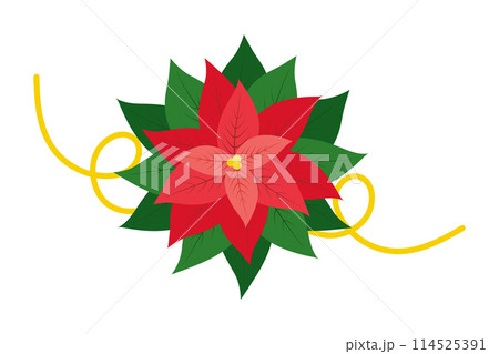 Poinsettia Flower with Golden Ribbon Christmas or New Year Decorative design element Sticker Icon  114525391