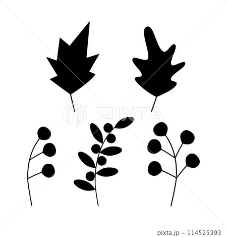 Abstract silhouette berry sprigs, twigs and leaves in minimalistic style Set of 5 Logo Icon concept 114525393