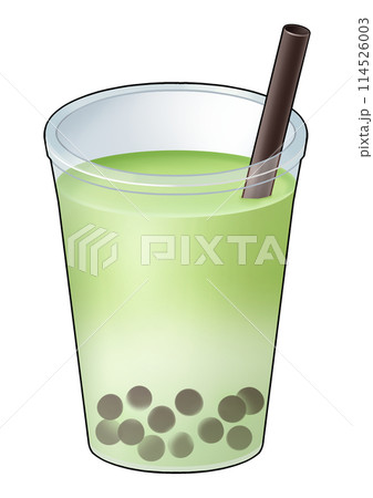 タピオカ抹茶ミルクドリンクのイラスト(ストローあり) タピオカ抹茶ミルクドリンクのイラスト(ストローあり) 114526003