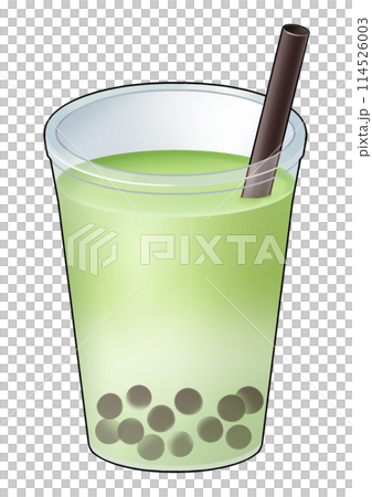 タピオカ抹茶ミルクドリンクのイラスト(ストローあり) タピオカ抹茶ミルクドリンクのイラスト(ストローあり) 114526003