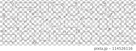 簡單語音氣泡和圖示的向量插圖集。語音氣泡、框架、裝飾材料、裝飾品、集中式線條 114526116