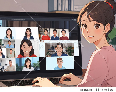 オンラインミーティング中の女性 [AI生成・プロ仕上げ] 114526150