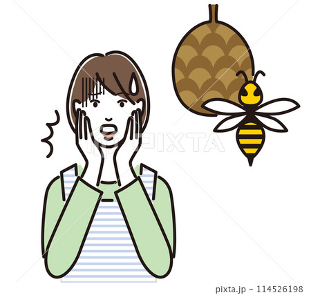 スズメバチに焦る主婦 スズメバチに焦る主婦 114526198