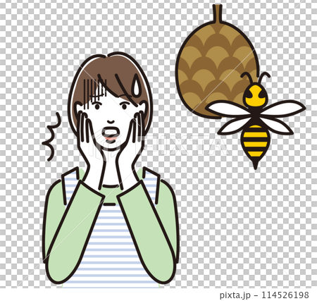 スズメバチに焦る主婦 スズメバチに焦る主婦 114526198