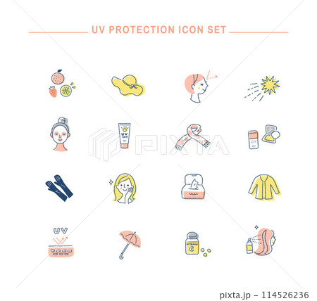 紫外線対策のアイテム　アイコンセット 114526236
