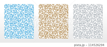 Wallpapers in the style of Baroque. Seamless vector backgrounds. Set of colored floral ornaments. Graphic patterns for fabric, wallpaper, packaging. Ornate Damask flower ornaments 114526294