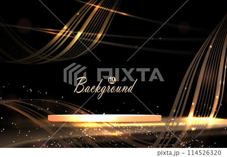 Illustration with a golden podium and shiny sparkling tinsel 114526320