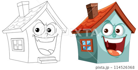 Cheerful Cartoon Houses with Expressions Cheerful Cartoon Houses with Expressions 114526368