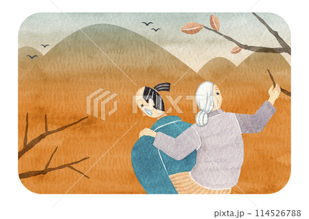 日本昔話　姥捨山　水彩 イラスト 114526788
