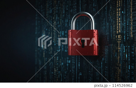 サイバーセキュリティー 赤い南京錠 サイバーセキュリティー 赤い南京錠 114526962
