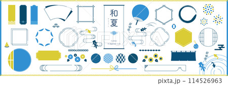 夏の和風素材・フレームセット テキスト無し 夏の和風素材・フレームセット テキスト無し 114526963
