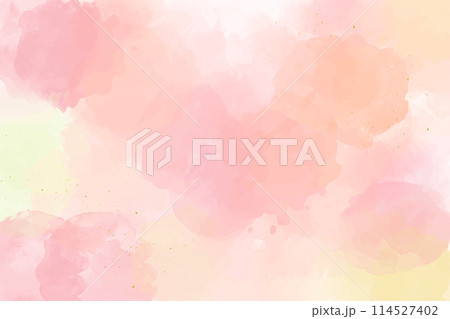 水彩背景_テクスチャ_女性らしい暖色とキラキラした金箔 114527402