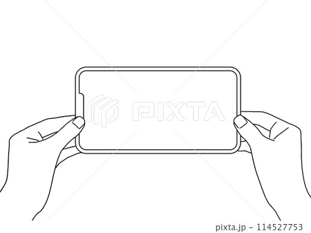 横向きにスマホを持つ手の手書きスケッチ風イラスト＿フレームの