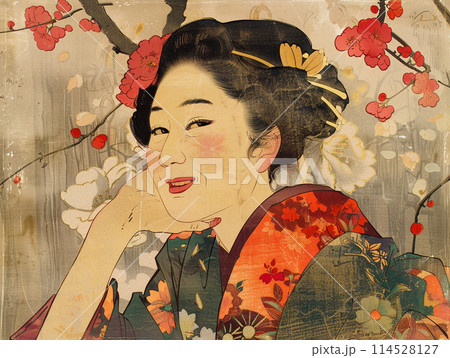 浮世絵風 着物を着た女 イラスト 浮世絵風 着物を着た女 イラスト 114528127