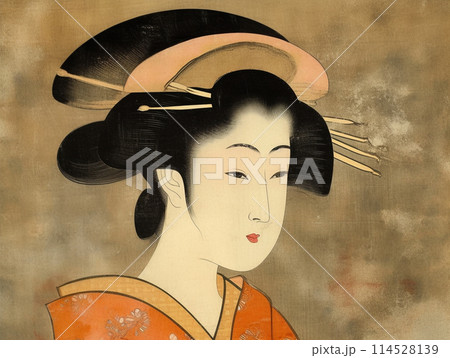浮世絵風 着物を着た女 イラスト 浮世絵風 着物を着た女 イラスト 114528139