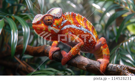 Captivating chameleon: a stunning showcase of nature's master of camouflage and adaptability, the versatile and enchanting chameleon in its vibrant and ever-changing hues Captivating chameleon: a stunning showcase of nature's master of camouflage and adaptability, the versatile and enchanting chameleon in its vibrant and ever-changing hues 114528231