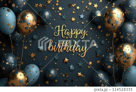 Festive joy: a heartwarming greeting card adorned with the text happy birthday, radiating celebratory cheer and warm wishes, perfect for expressing love and joy on this special occasion. 114528335