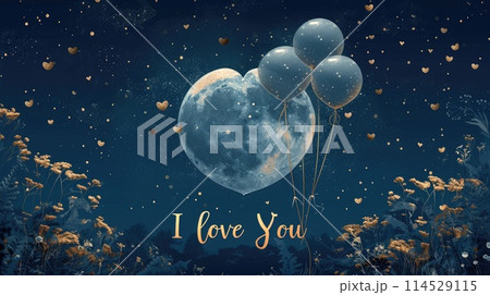 Expressive love: a charming greeting card adorned with heart-shaped balloons and the heartfelt text i love you, a perfect token for a loved one, celebrating affection and romance on Valentine's Day. Expressive love: a charming greeting card adorned with heart-shaped balloons and the heartfelt text i love you, a perfect token for a loved one, celebrating affection and romance on Valentine's Day. 114529115