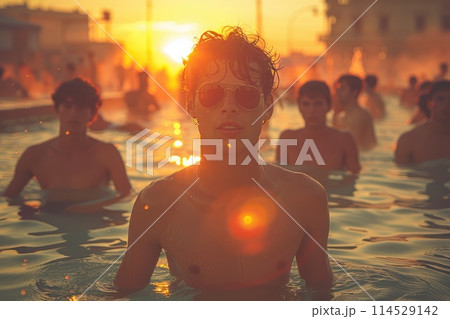 Blazing summer heat - show heat wave, high summer temperatures, scorching sun, abnormal heat wave - highlight intense heat of summer, with soaring temperatures and the effects of abnormal heat waves. 114529142