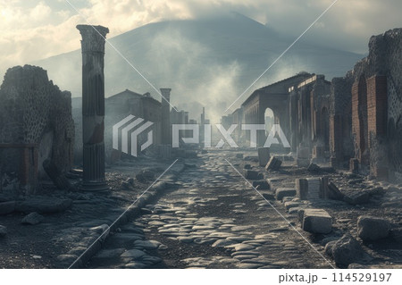 Pompeii tragedy: a haunting portrayal of the volcanic eruption's chaos, horror, and the people's plight, capturing the devastation and human tragedy in the ancient city's ruins Pompeii tragedy: a haunting portrayal of the volcanic eruption's chaos, horror, and the people's plight, capturing the devastation and human tragedy in the ancient city's ruins 114529197