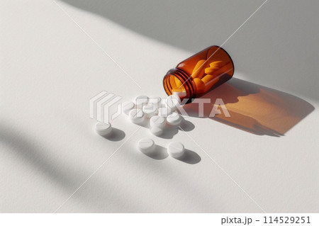 Health essentials: tablets, pills, and medicine providing diverse options for wellness and medical care, pharmaceutical for daily health needs and well-being. Health essentials: tablets, pills, and medicine providing diverse options for wellness and medical care, pharmaceutical for daily health needs and well-being. 114529251