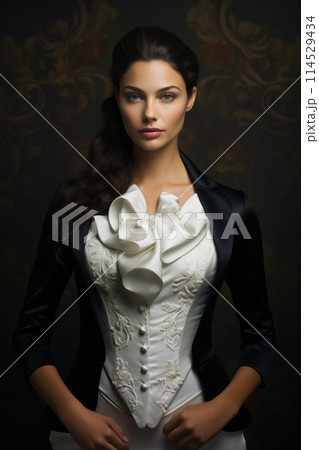 Elegance beautiful woman in business suit, tuxedo for wedding, blending professionalism with timeless bridal chic, embodying grace, style, sophistication for stunning celebration or meeting Elegance beautiful woman in business suit, tuxedo for wedding, blending professionalism with timeless bridal chic, embodying grace, style, sophistication for stunning celebration or meeting 114529434