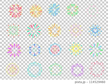 カラフルな花火の線画イラスト素材 114529460
