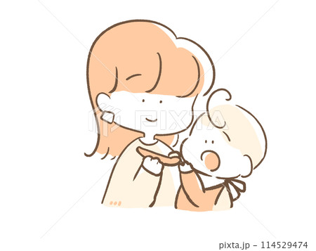 赤ちゃんに離乳食をあげるママ 114529474