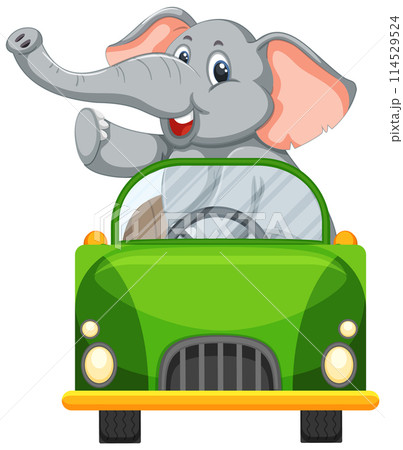 Elephant Driving a Green Car 114529524