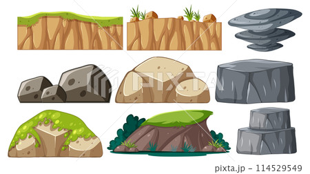 Variety of Cartoon Styled Rocks and Boulders Variety of Cartoon Styled Rocks and Boulders 114529549